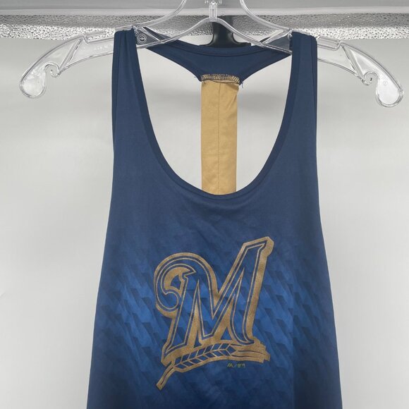 Majestic Cool Base Womens Milwaukee Brewers Tank Top Racerback Blue/Multi Small - Picture 2 of 9
